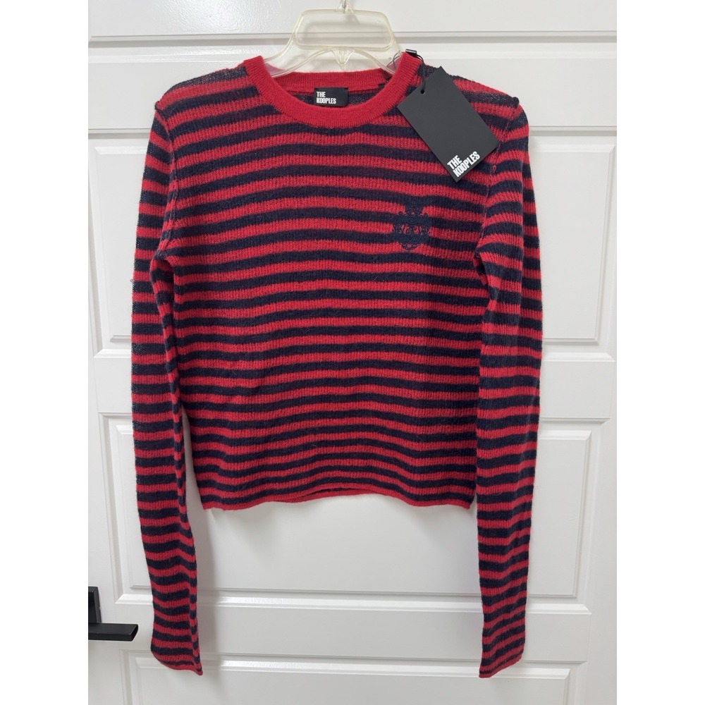 The Kooples Womens Striped Mohair Wool Sweater Red Blue FPUL29011K Medium NWT